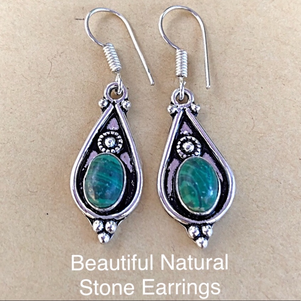 Beautiful Natural Gemstone & Sterling Silver Handmade Dangle Earrings Great Gift